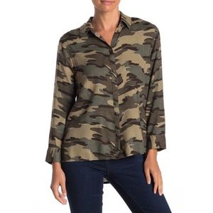 Susina Button Hem Camo  Long Sleeve
